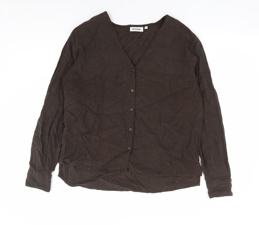 Weekday Womens Brown Viscose Basic Button-Up Size S V-Neck