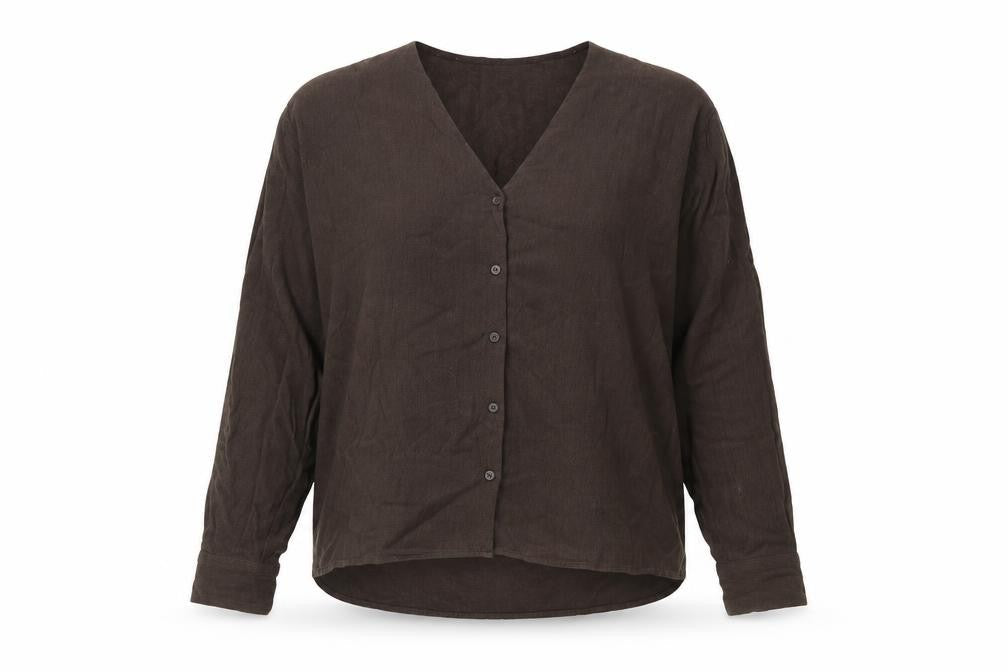 Weekday Womens Brown Viscose Basic Button-Up Size S V-Neck