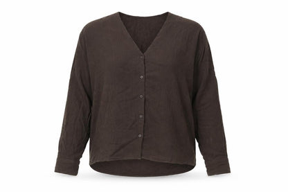 Weekday Womens Brown Viscose Basic Button-Up Size S V-Neck