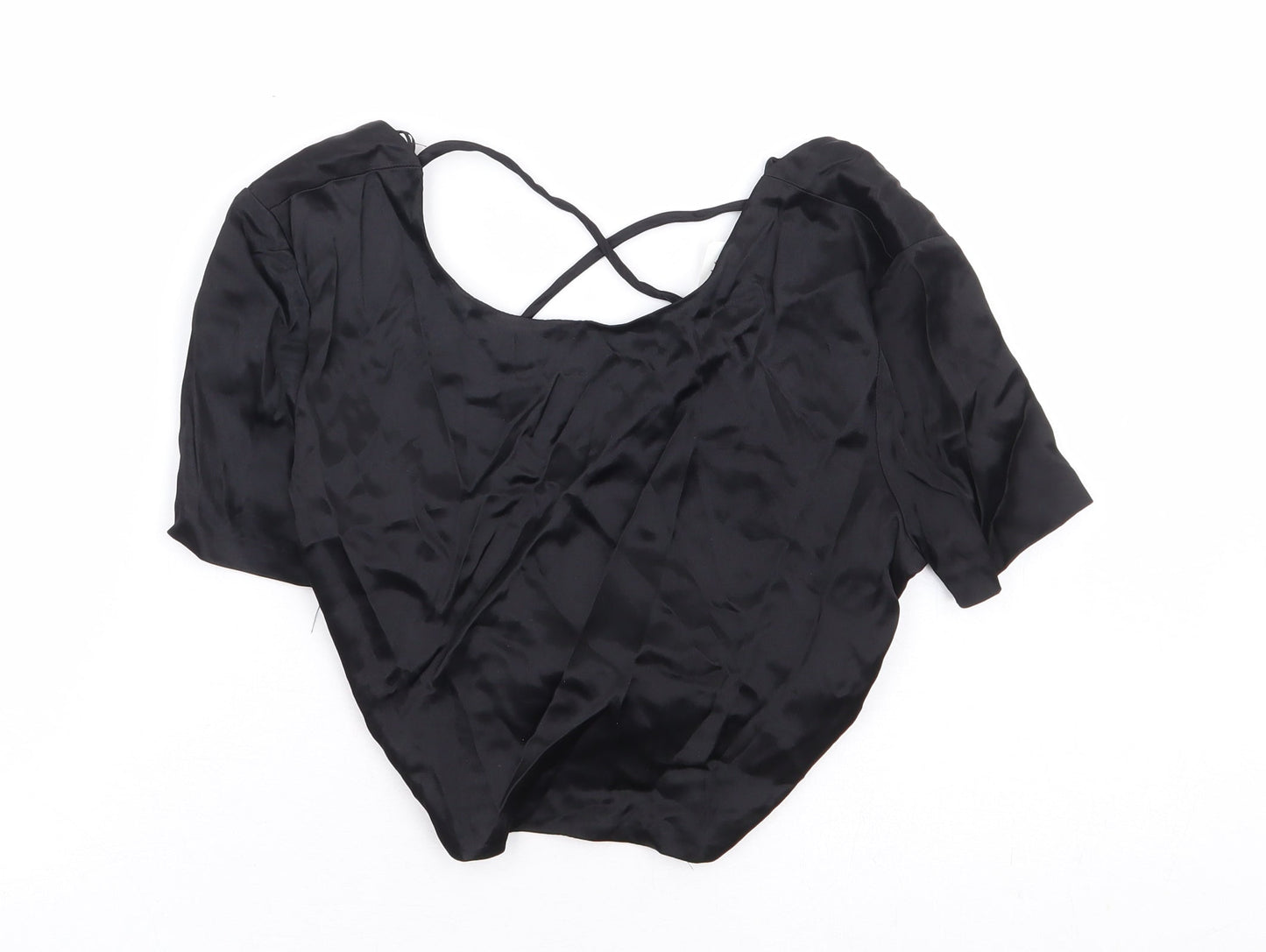 Zara Womens Black Polyester Cropped T-Shirt Size M Round Neck - Tie Back