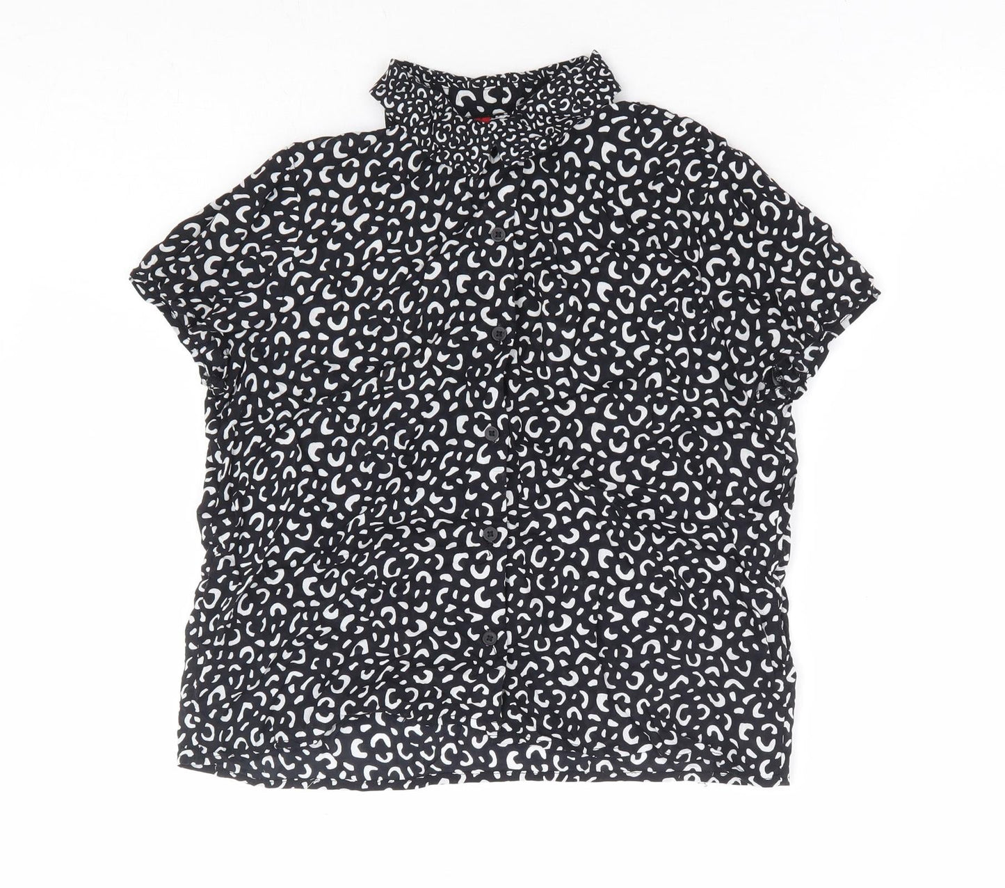 Divided by H&M Womens Black Geometric Modal Basic Button-Up Size 6 Collared