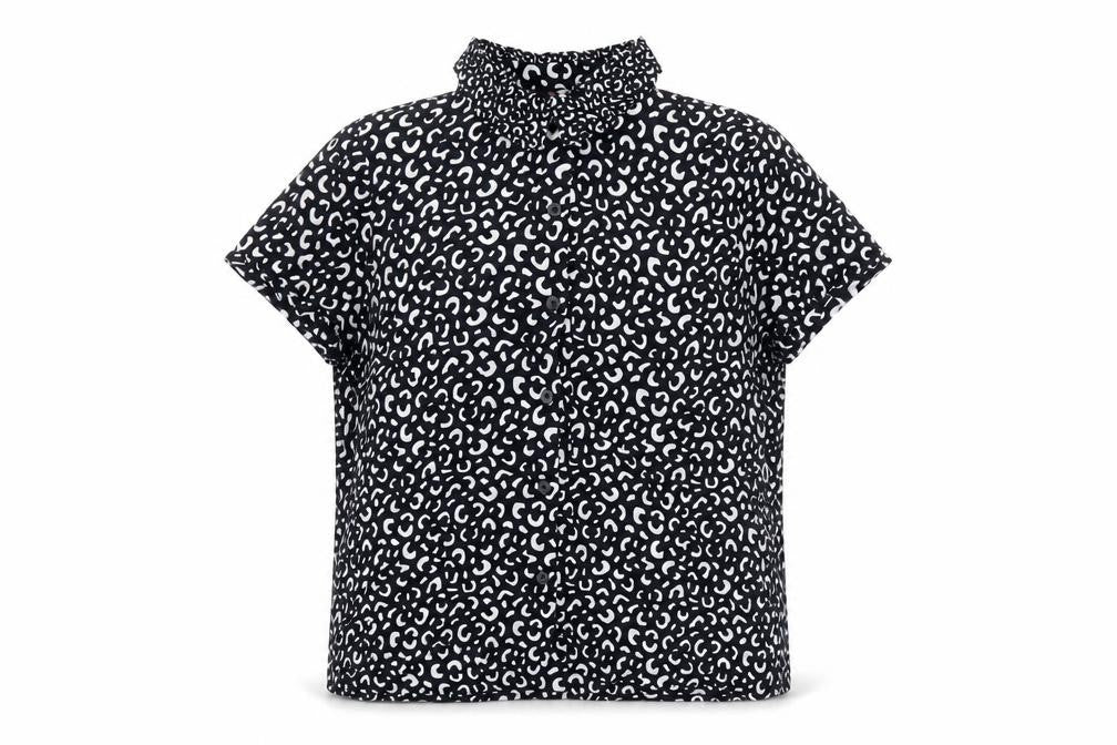 Divided by H&M Womens Black Geometric Modal Basic Button-Up Size 6 Collared