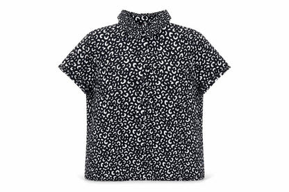 Divided by H&M Womens Black Geometric Modal Basic Button-Up Size 6 Collared
