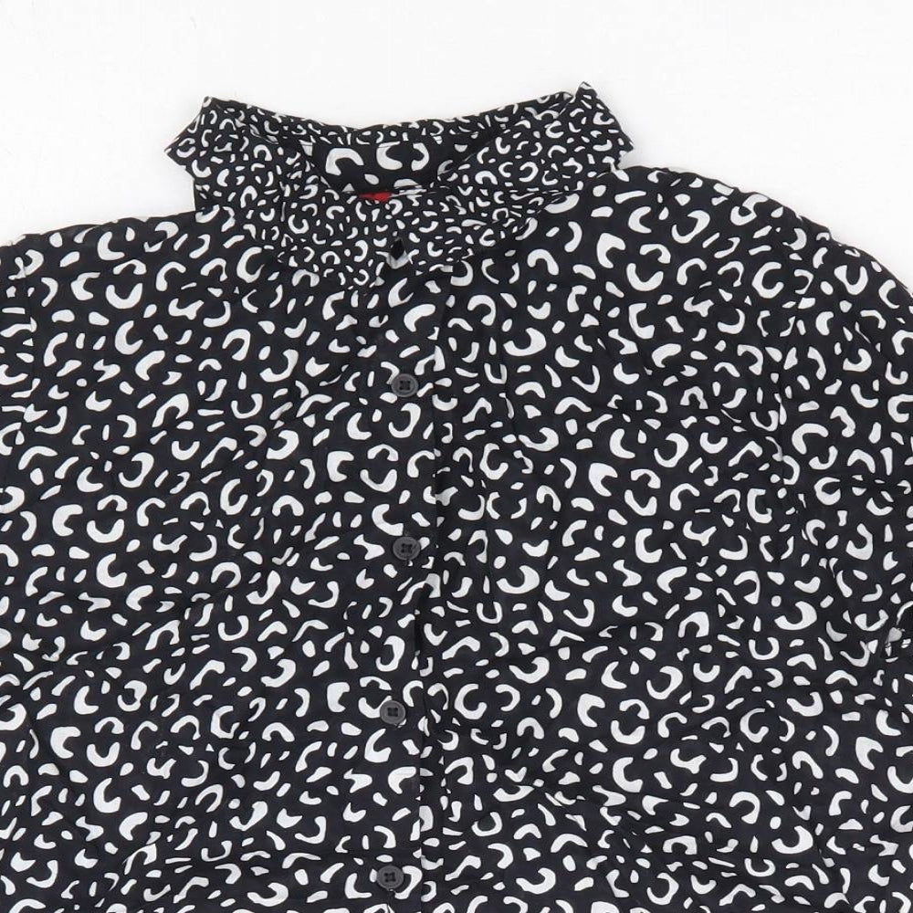 Divided by H&M Womens Black Geometric Modal Basic Button-Up Size 6 Collared