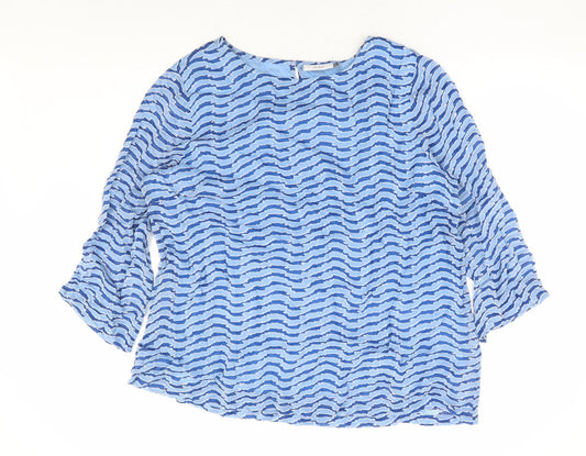 Adini Womens Blue Geometric Viscose Basic Blouse Size L Round Neck