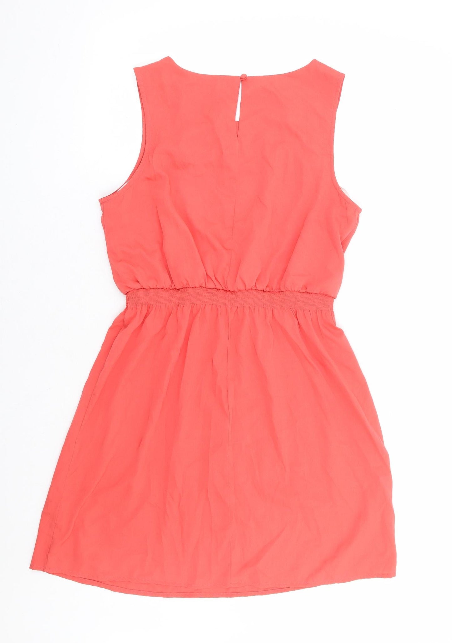 New Look Womens Pink Polyester Fit & Flare Size 12 Round Neck Button