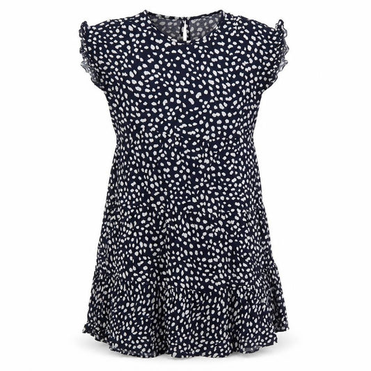 Womens Blue Geometric Polyester Fit & Flare Size L Round Neck Button - Tiered