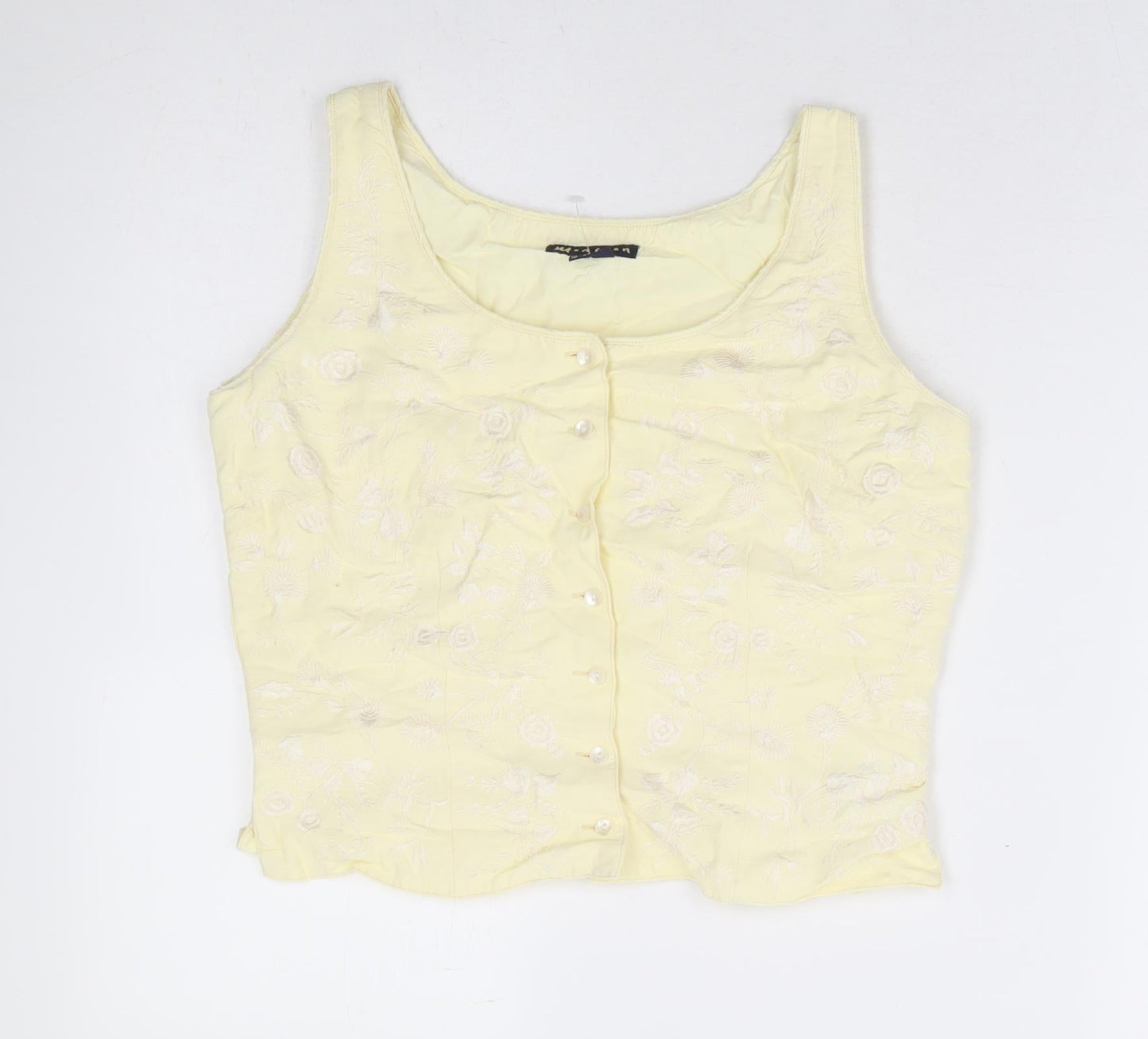 Monsoon Womens Yellow Floral Cotton Basic Blouse Size 10 Round Neck