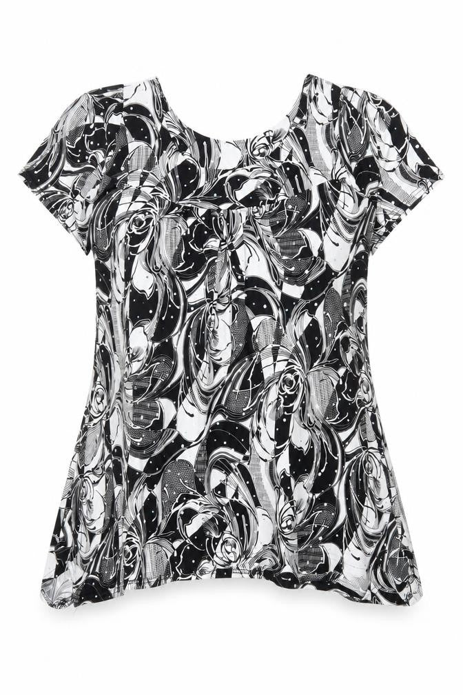 Must Womens Black Geometric Polyester Basic Blouse Size M Scoop Neck