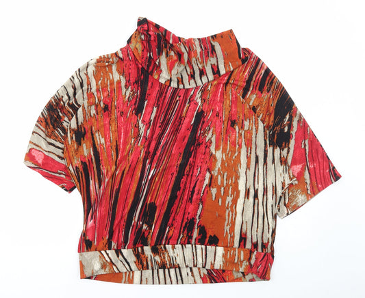 Mr Max Womens Multicoloured Geometric Polyester Basic T-Shirt Size L High Neck