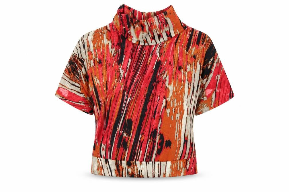 Mr Max Womens Multicoloured Geometric Polyester Basic T-Shirt Size L High Neck