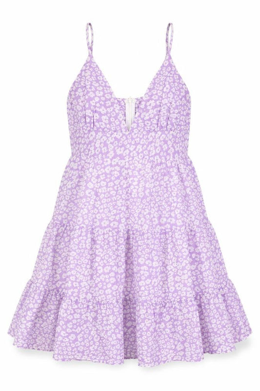 SheIn Womens Purple Floral Polyester A-Line Size S V-Neck Zip