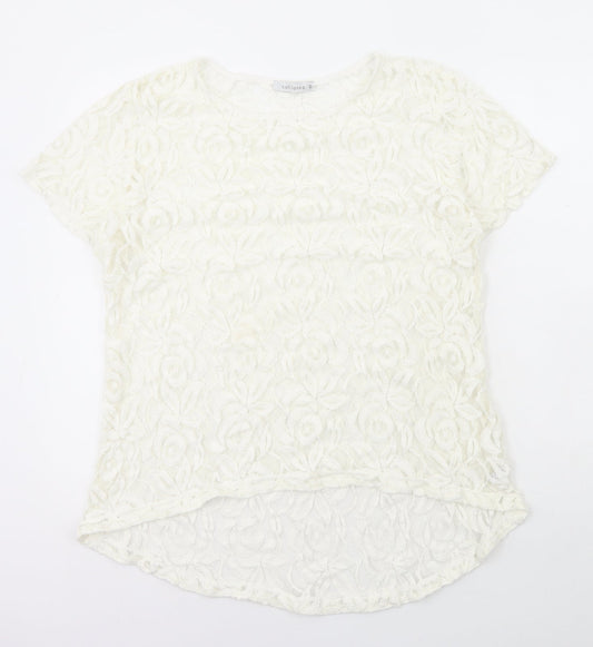 Cut Loose Womens White Geometric Cotton Basic T-Shirt Size M Round Neck