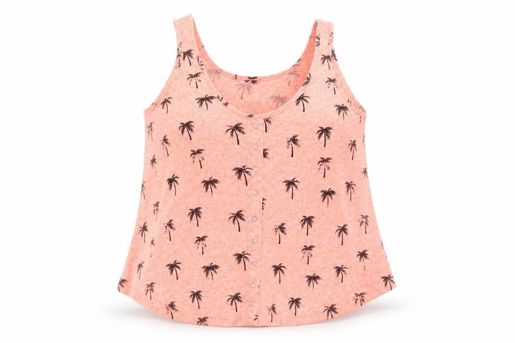 New Look Womens Orange Geometric Polyester Basic Tank Size 12 Round Neck - Palm Tree Print