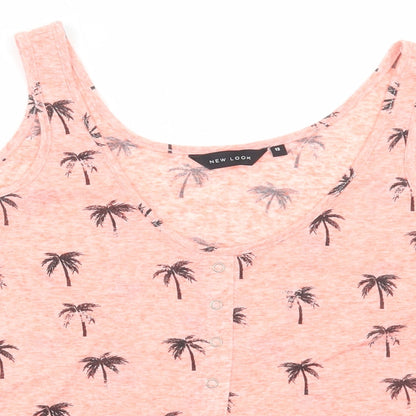New Look Womens Orange Geometric Polyester Basic Tank Size 12 Round Neck - Palm Tree Print
