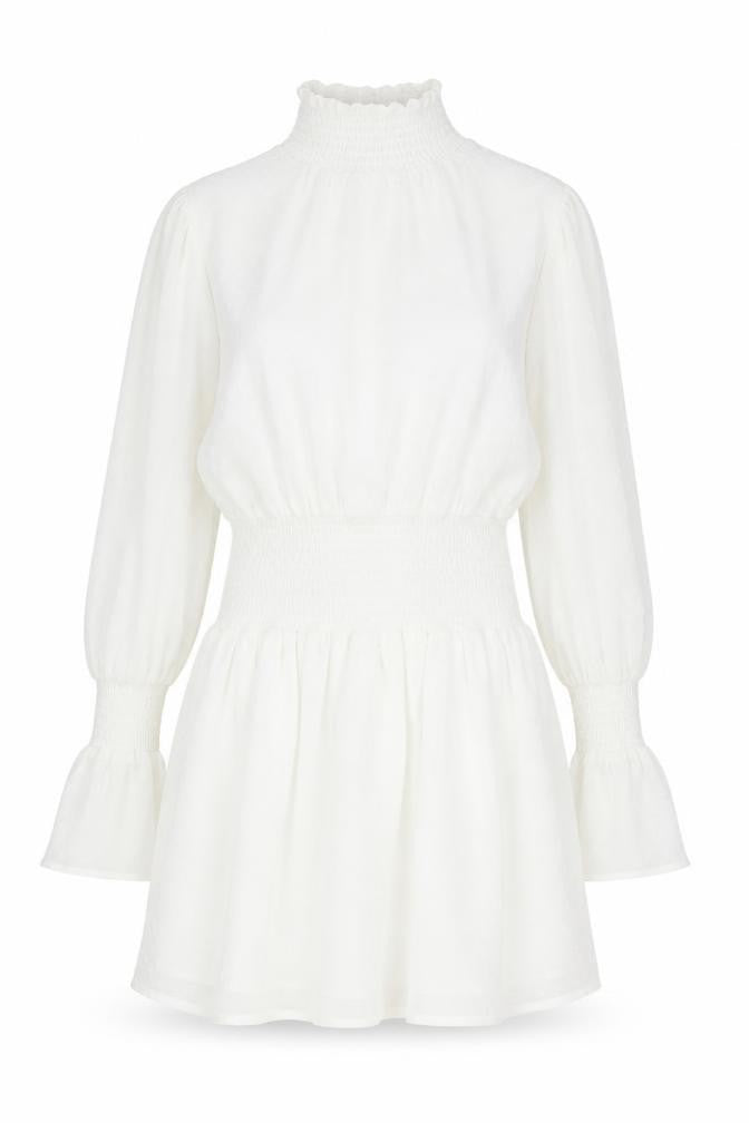 Boohoo Womens White Polka Dot Polyester Fit & Flare Size 8 High Neck Pullover