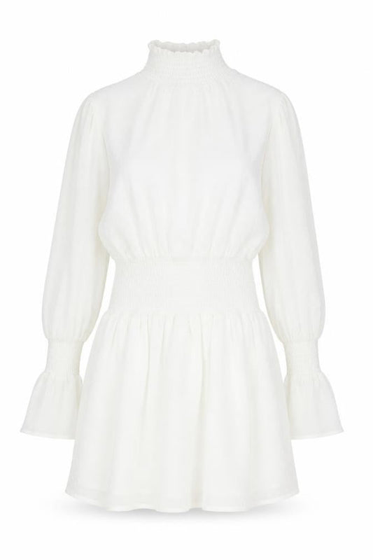 Boohoo Womens White Polka Dot Polyester Fit & Flare Size 8 High Neck Pullover