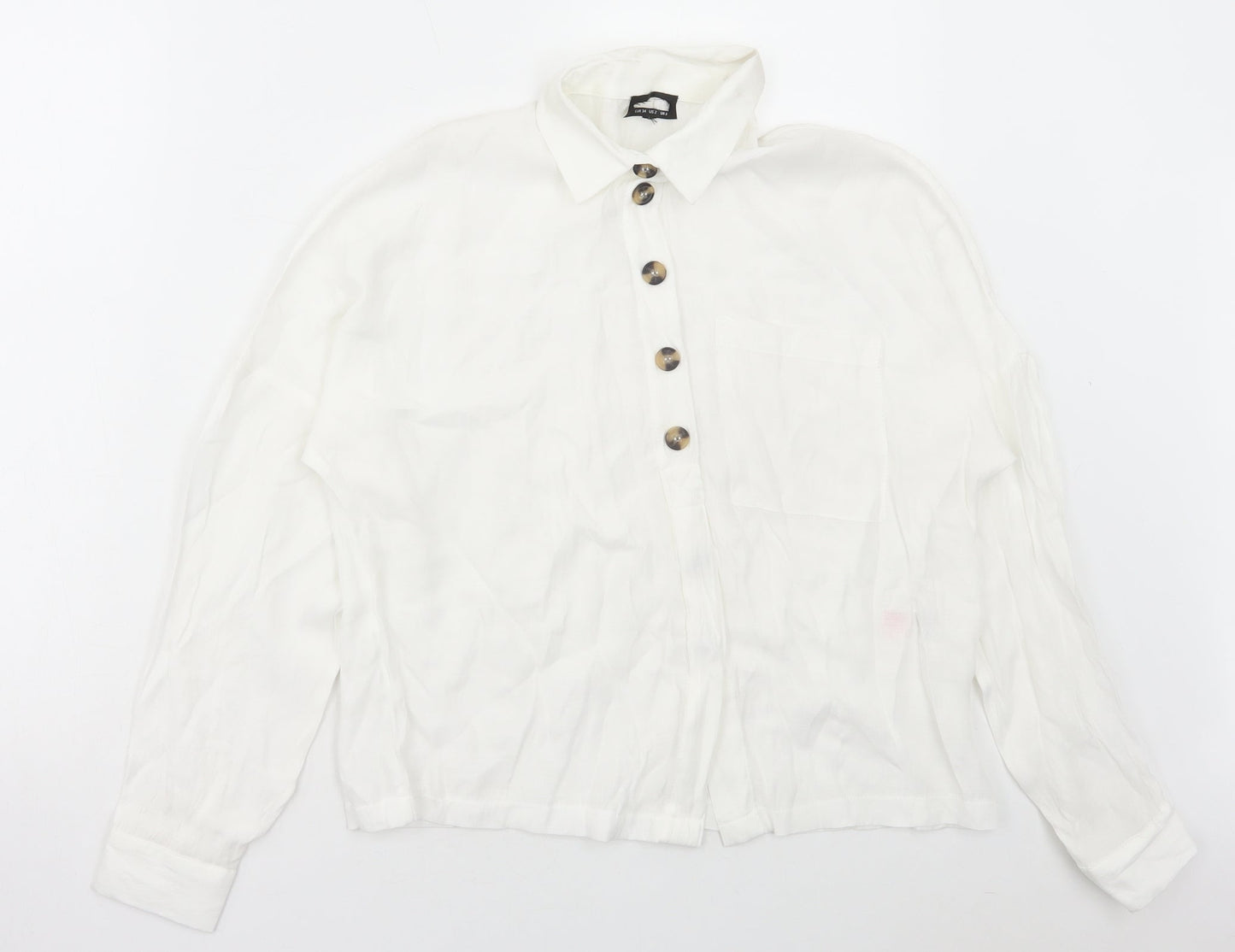 Dororthy Perkins Womens White Viscose Basic Button-Up Size 6 Collared