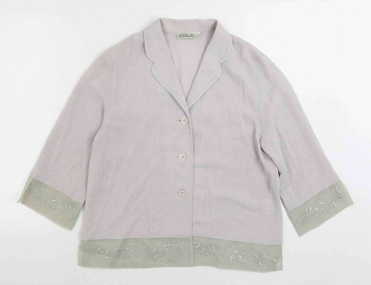 Gold Womens Grey Acetate Basic Button-Up Size 12 V-Neck