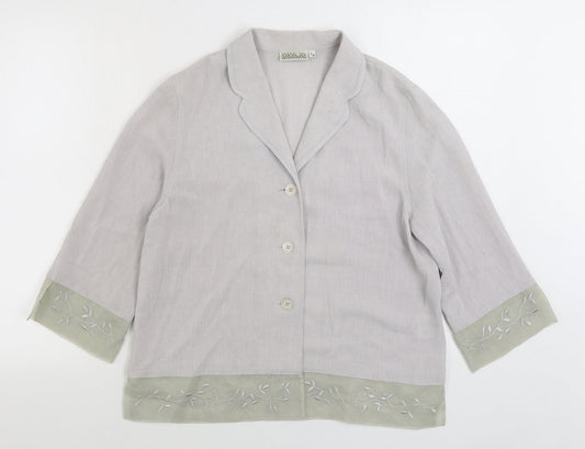 Gold Womens Grey Acetate Basic Button-Up Size 12 V-Neck