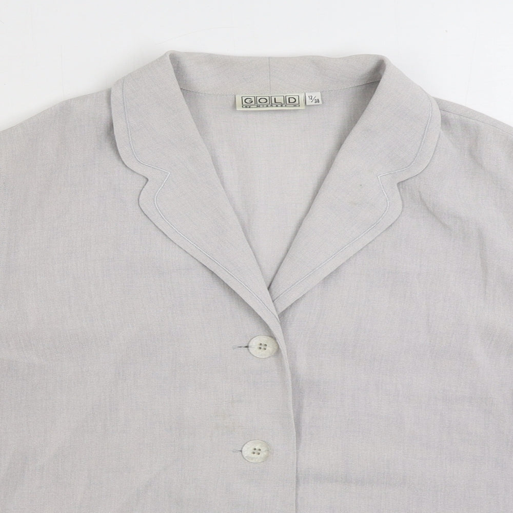 Gold Womens Grey Acetate Basic Button-Up Size 12 V-Neck