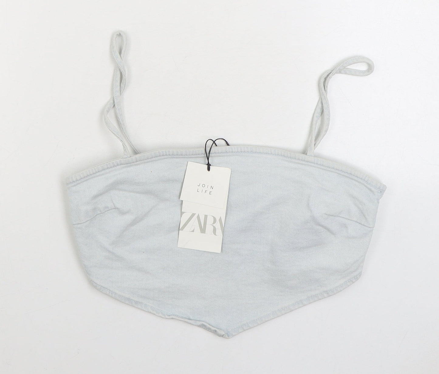 Zara Womens Blue Cotton Camisole Tank Size M Square Neck - Cropped