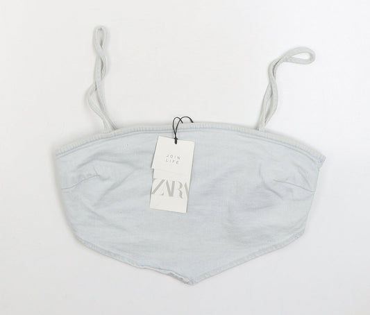 Zara Womens Blue Cotton Camisole Tank Size M Square Neck - Cropped