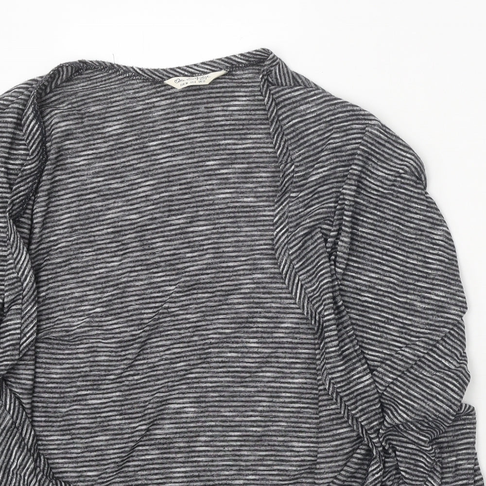 Miss Selfridge Womens Grey Round Neck Striped Polyester Cardigan Jumper Size 10