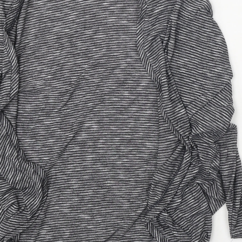 Miss Selfridge Womens Grey Round Neck Striped Polyester Cardigan Jumper Size 10