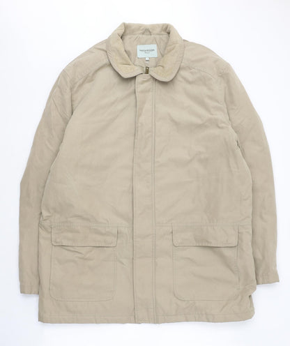 Preloved greenwoods Mens Beige Parka Size L Zip - Front