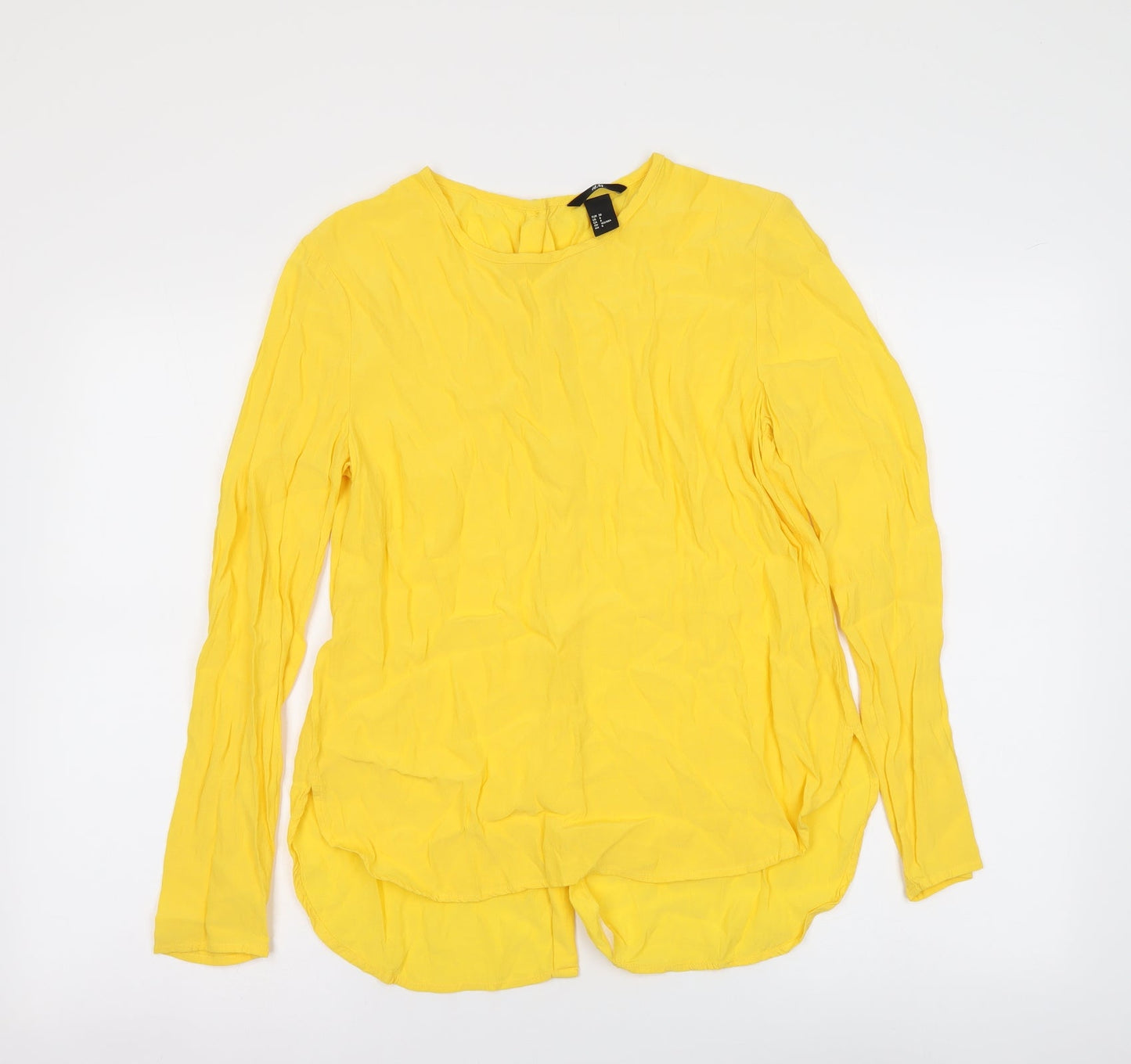 h7M Womens Yellow Polyester Basic Blouse Size M Round Neck