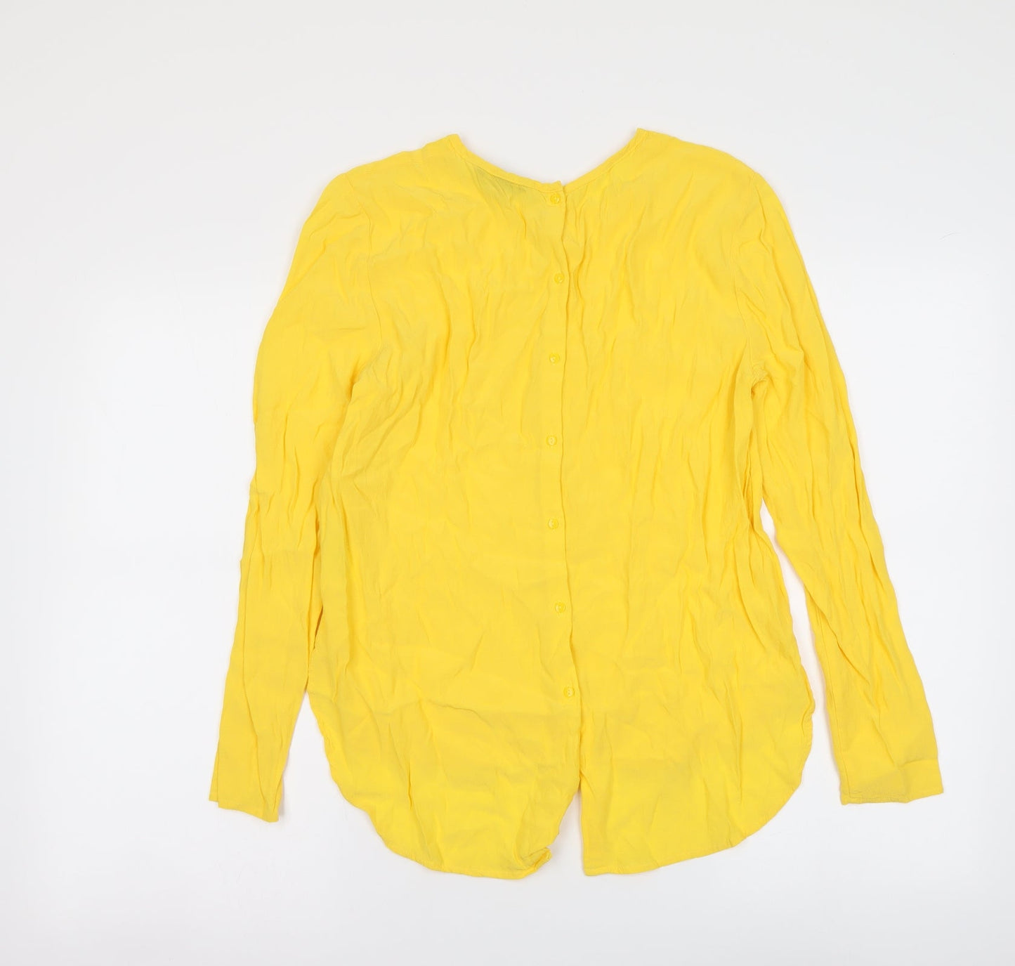 h7M Womens Yellow Polyester Basic Blouse Size M Round Neck