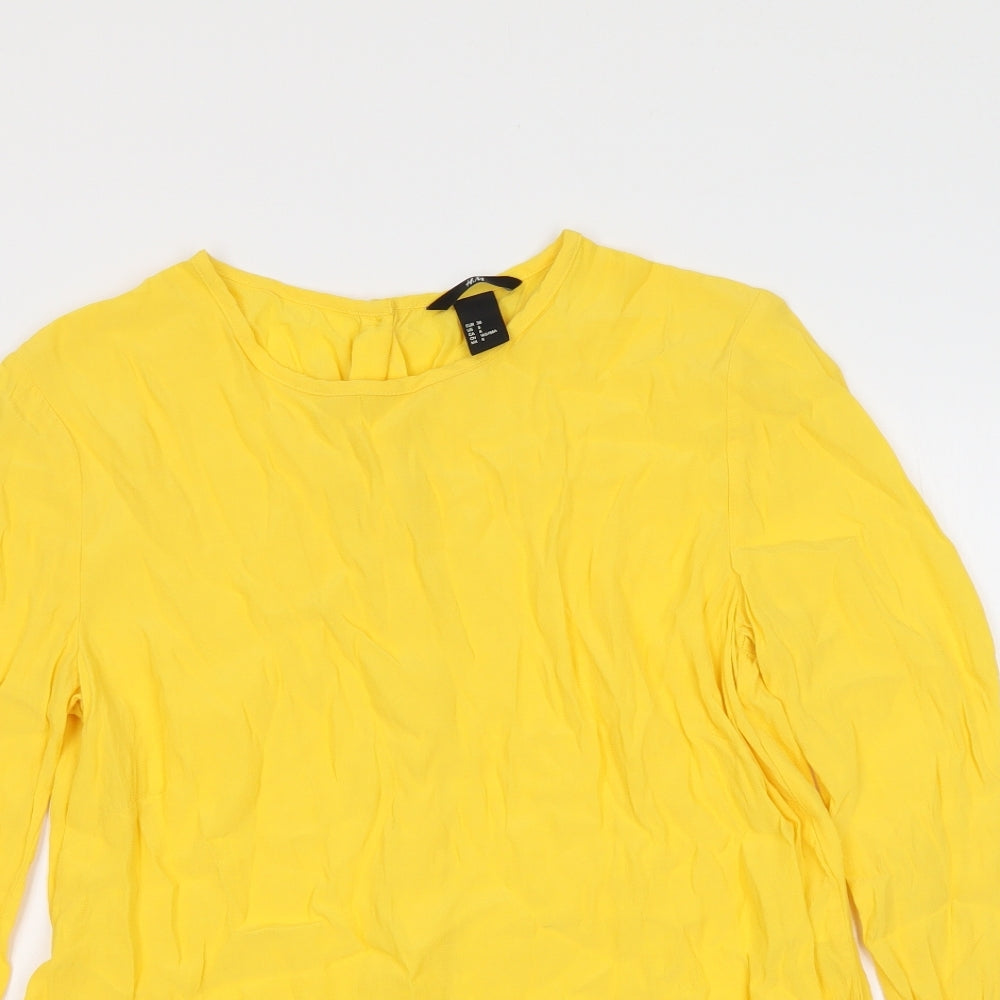 h7M Womens Yellow Polyester Basic Blouse Size M Round Neck
