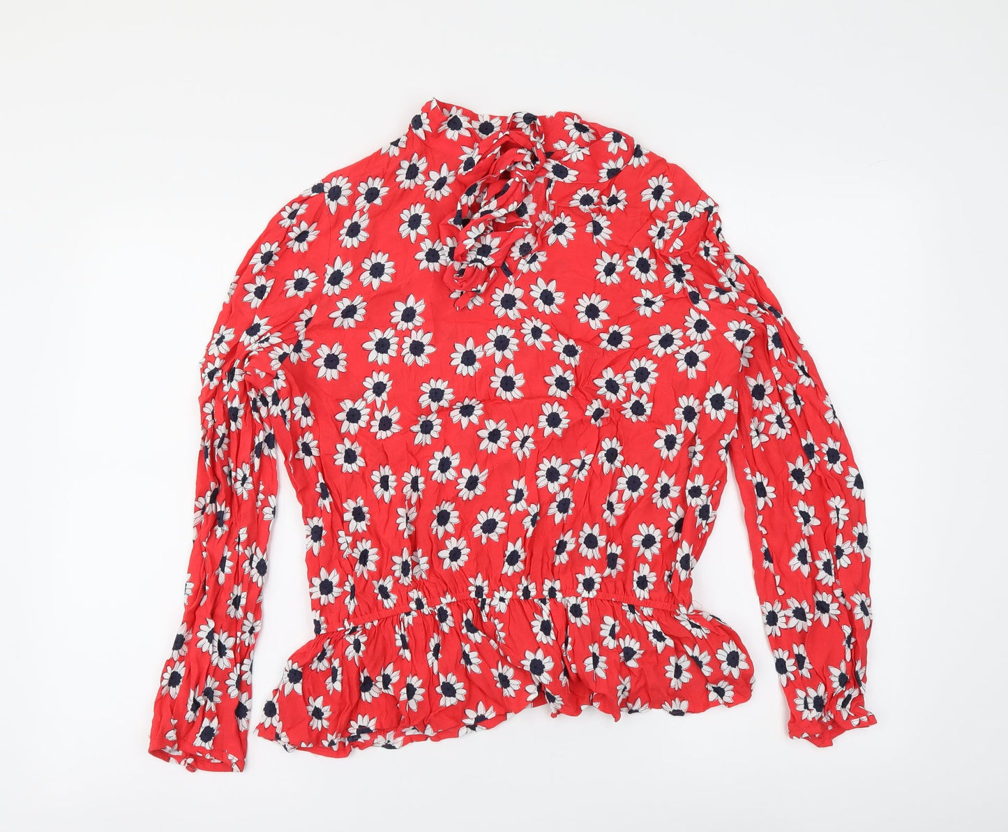 Marks and Spencer Womens Red Geometric Viscose Basic Blouse Size 14 Round Neck