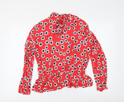Marks & Spencer Womens Red Geometric Viscose Basic Blouse Size 14 Round Neck