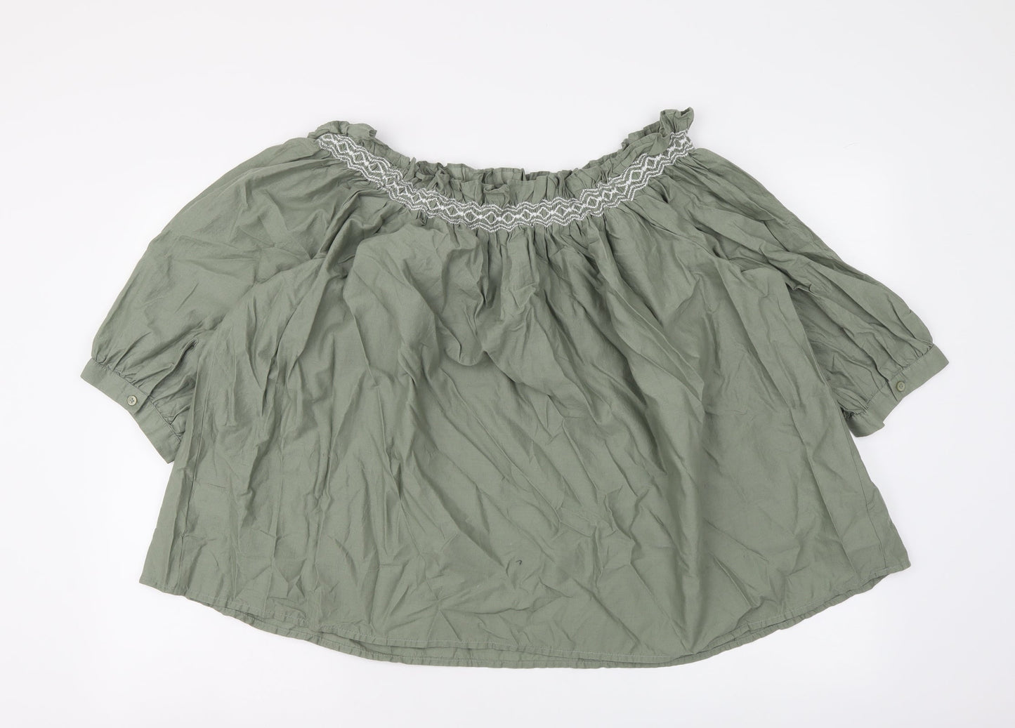 Marks and Spencer Womens Green Cotton Basic Blouse Size 14 Square Neck