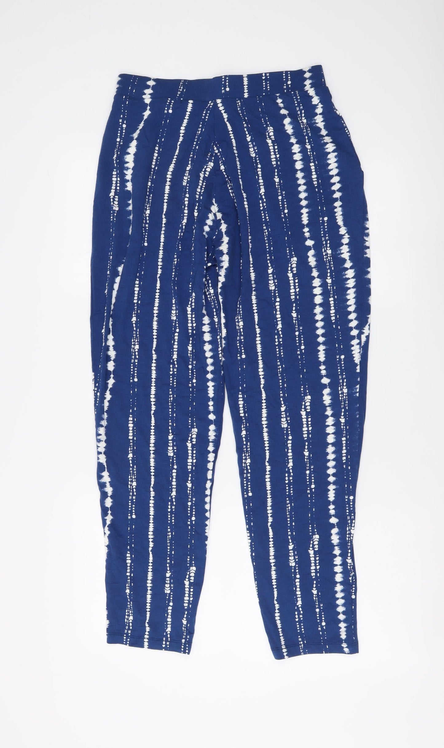 Marks and Spencer Womens Blue Geometric Viscose Trousers Size 8 L27 in Regular Drawstring