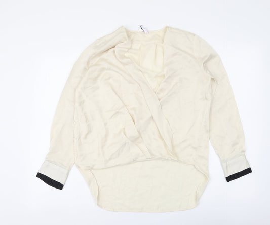 Mango Womens Beige Polyester Basic Blouse Size XS V-Neck