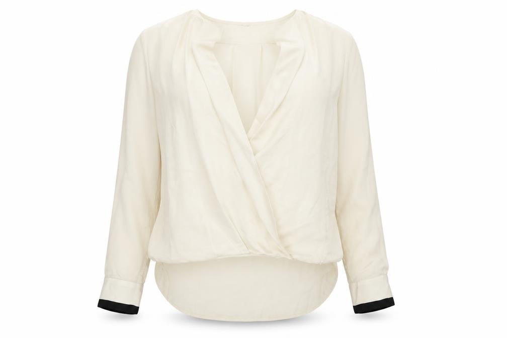 Mango Womens Beige Polyester Basic Blouse Size XS V-Neck