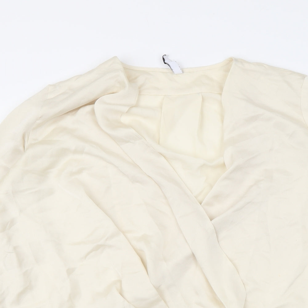 Mango Womens Beige Polyester Basic Blouse Size XS V-Neck