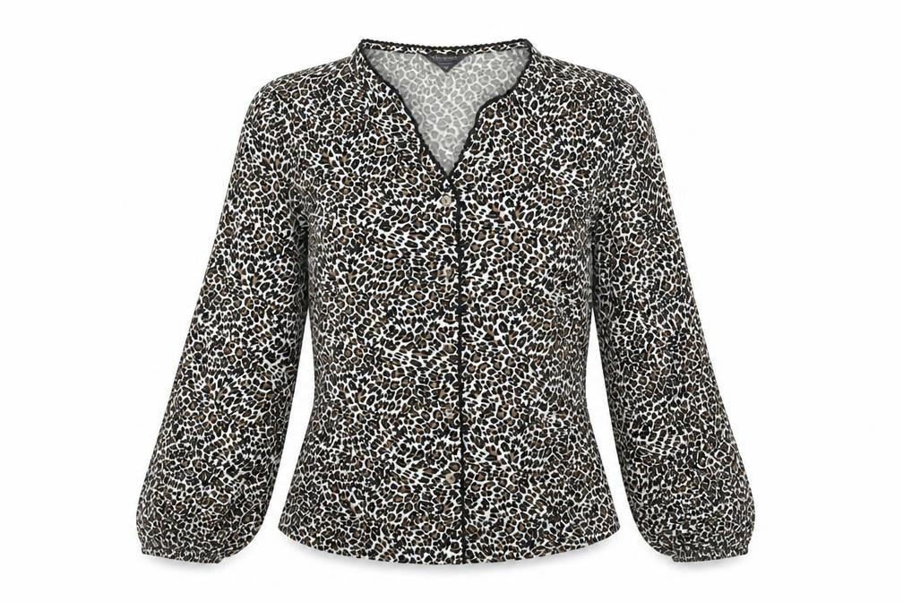 Marks & Spencer Womens Black Animal Print Viscose Basic Blouse Size 6 V-Neck - Leopard Print
