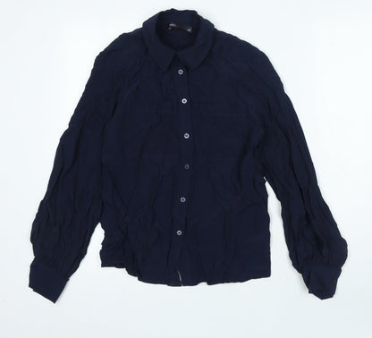 Marks & Spencer Womens Blue Viscose Basic Button-Up Size 6 Collared