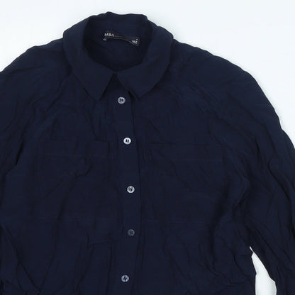 Marks & Spencer Womens Blue Viscose Basic Button-Up Size 6 Collared