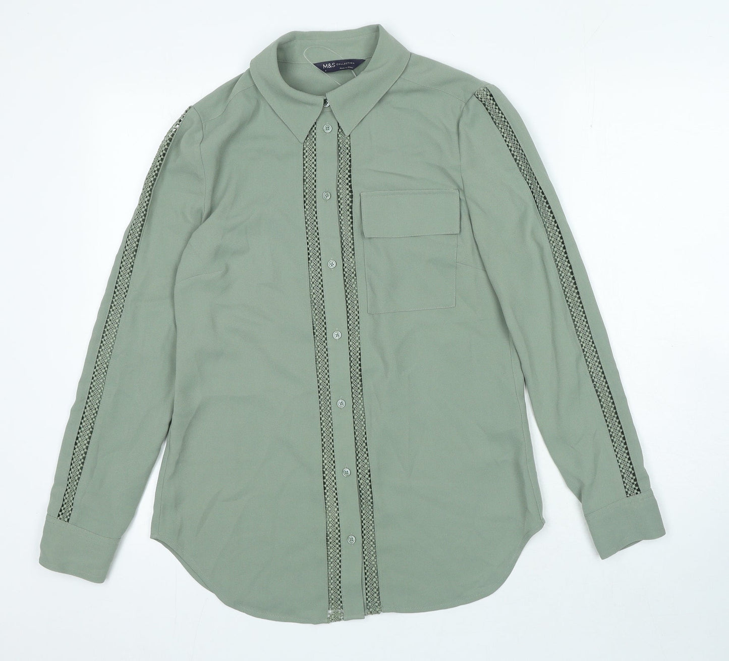 Marks and Spencer Womens Green Polyester Basic Button-Up Size 6 Collared