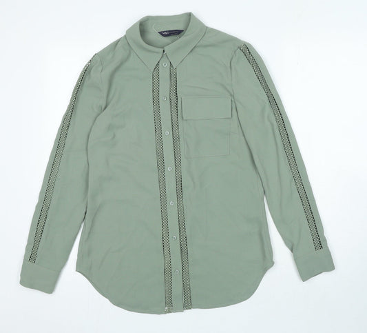 Marks and Spencer Womens Green Polyester Basic Button-Up Size 6 Collared