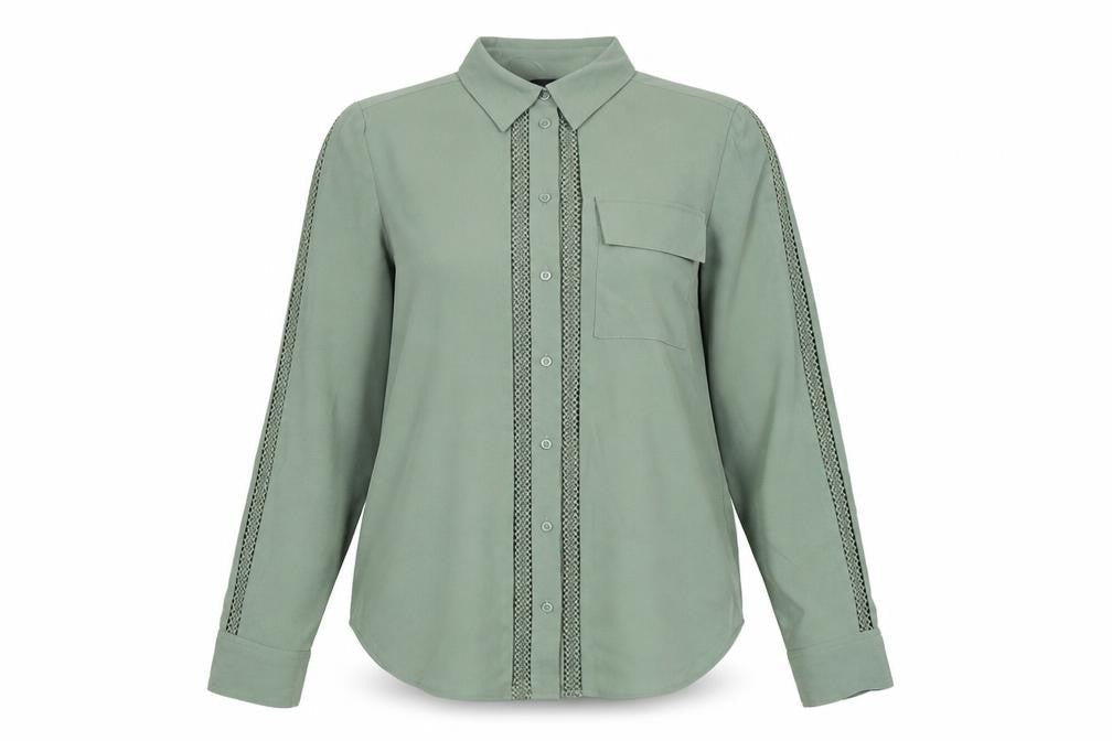 Marks & Spencer Womens Green Polyester Basic Button-Up Size 6 Collared
