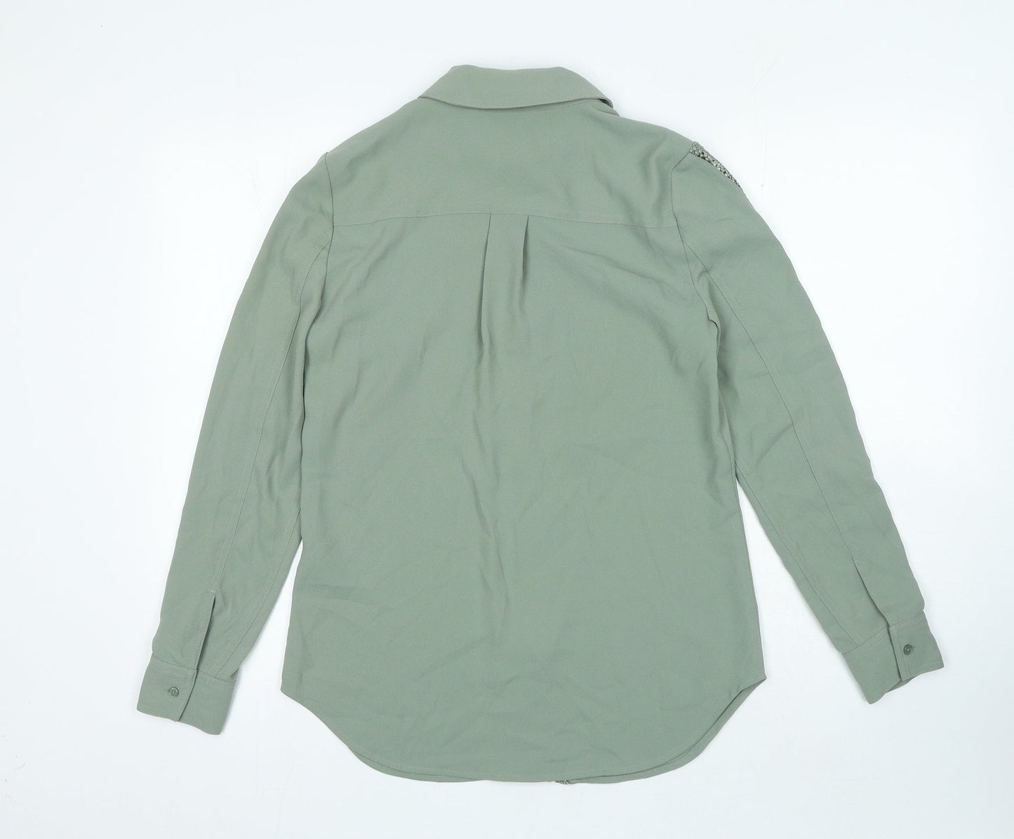 Marks and Spencer Womens Green Polyester Basic Button-Up Size 6 Collared