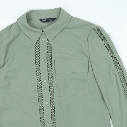 Marks & Spencer Womens Green Polyester Basic Button-Up Size 6 Collared