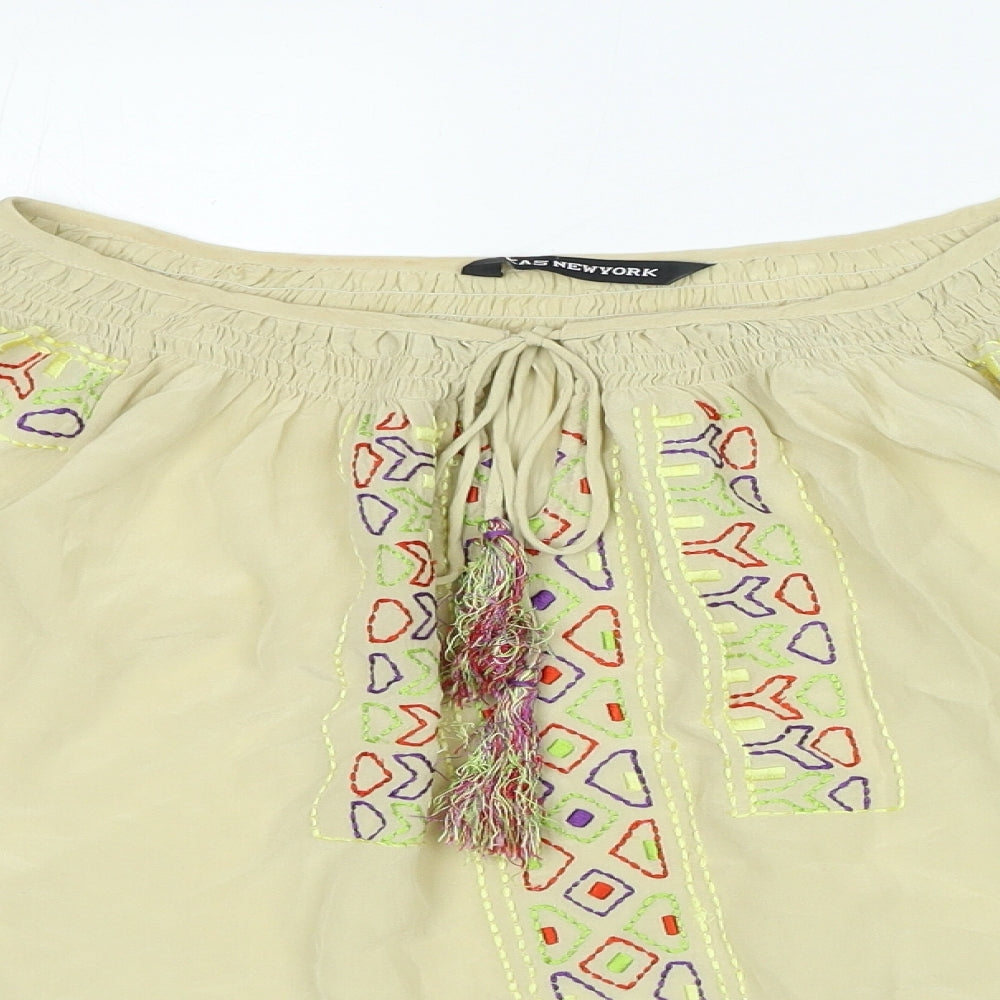 Kas New York Womens Beige Geometric Polyester Basic Blouse Size L Boat Neck