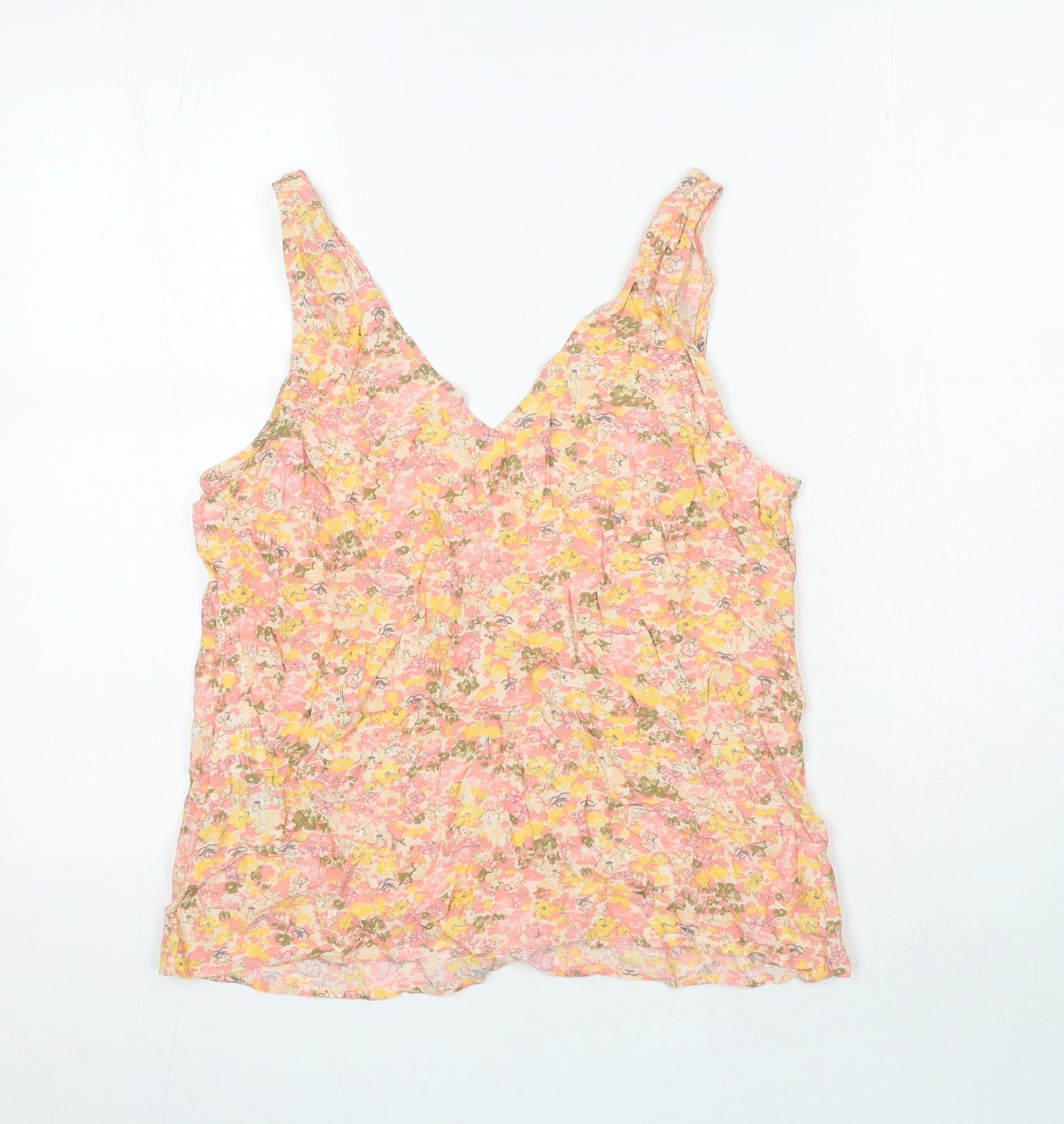 YAS Womens Pink Floral Viscose Camisole Blouse Size M V-Neck